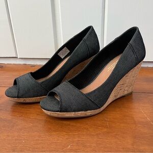 TOMS Stella peep-toe wedge - black denim - 7.5
